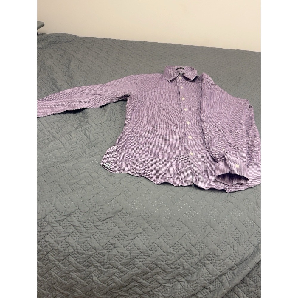 Banana Republic Camden Fit Shirt Mens L Purple Gingham 100% Cotton Stretch